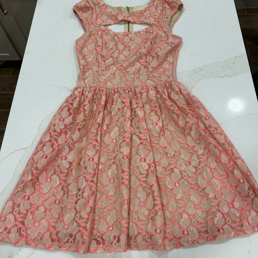 MALLOY Blush and Ivory Lace Midi Dress